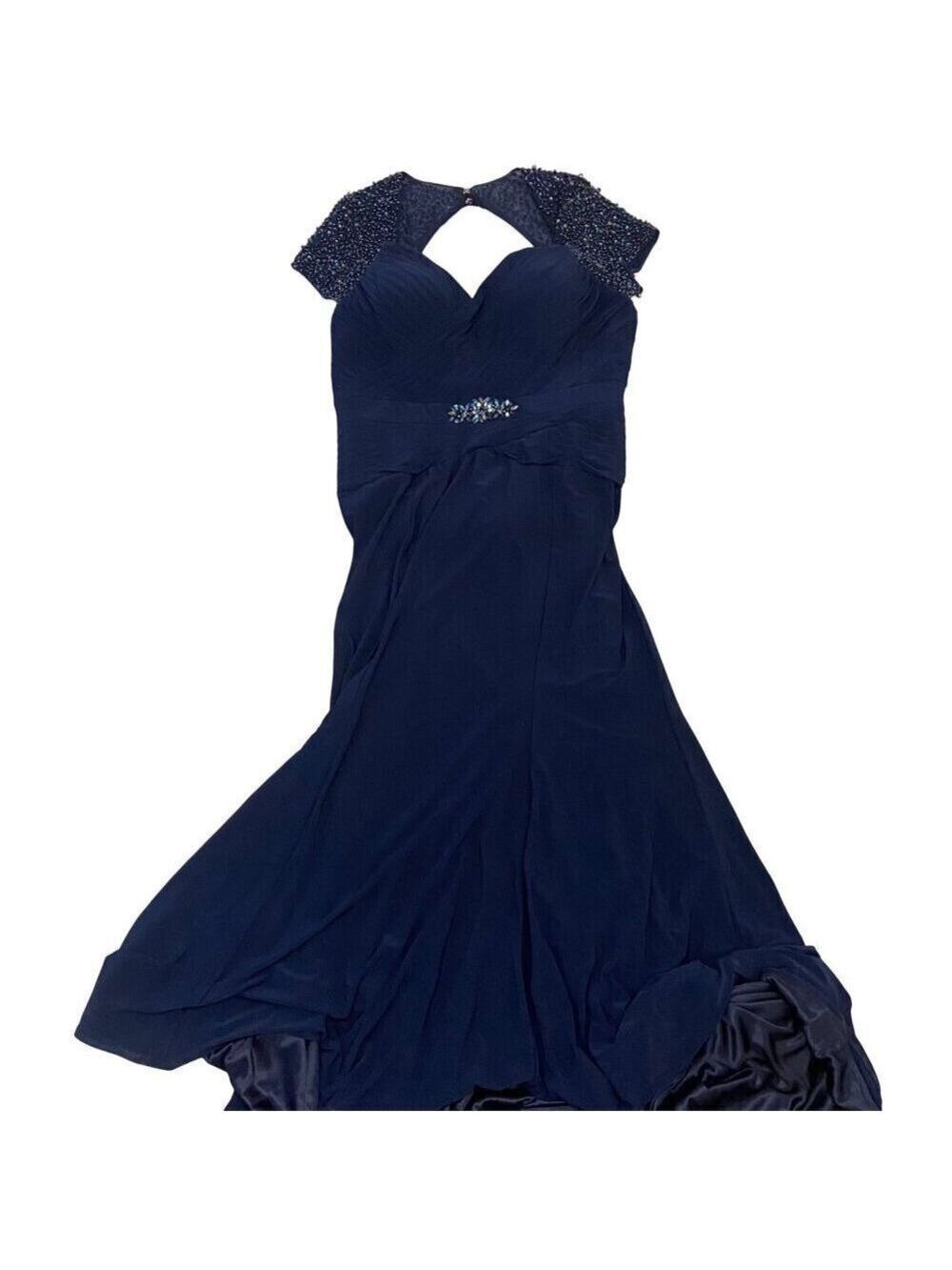 Marsoni Elegant Navy Blue Evening Gown With Beaded Bolero & Jewel Accent plus 16